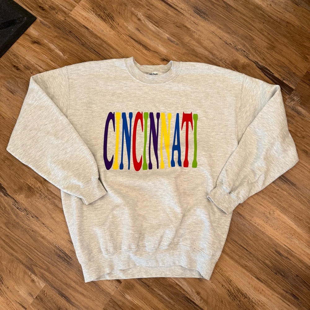 Womens vitnage 90s gildan Cincinnati big logo crew sweatshirt sz L gray
